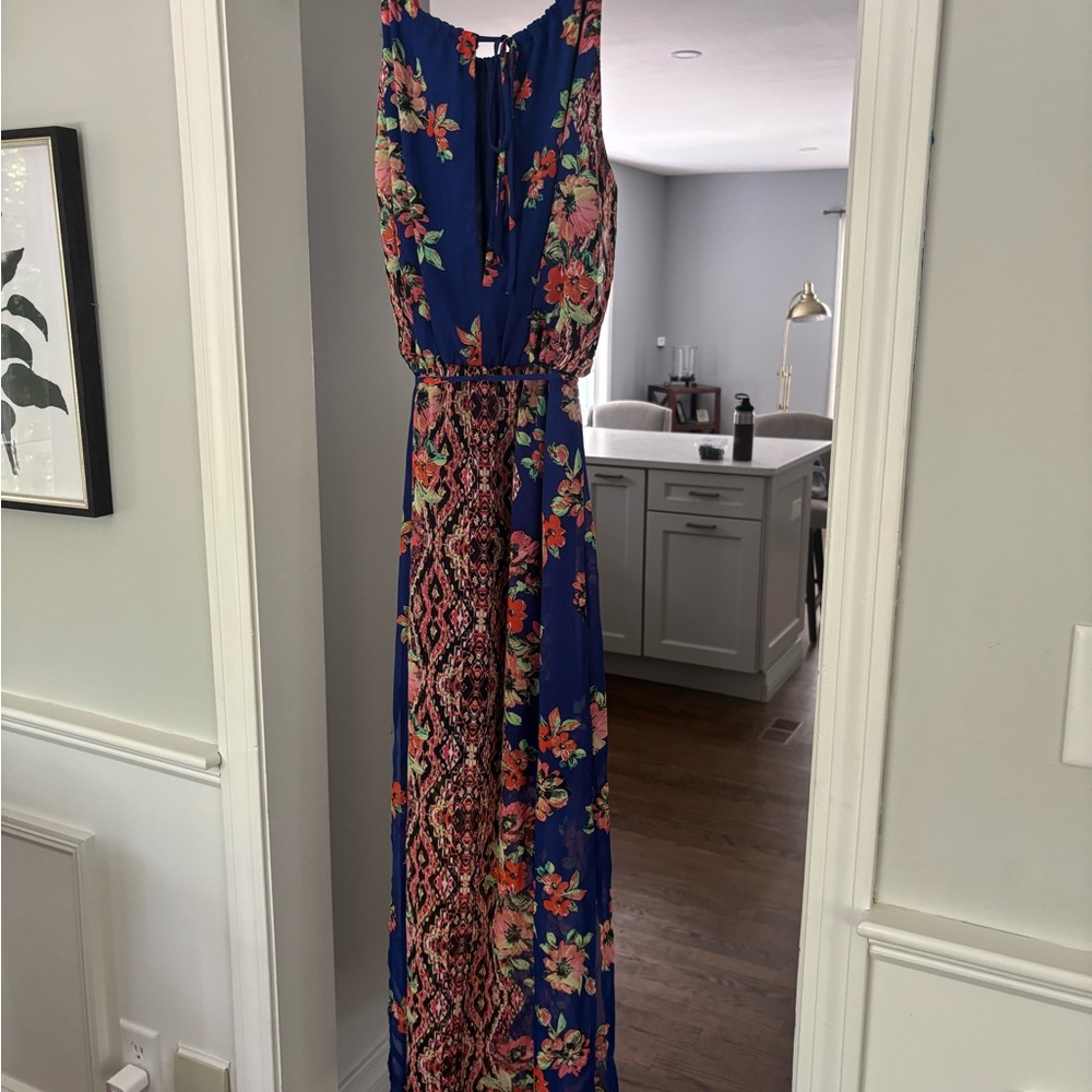Floral Maxi Dress in Blue and Pink